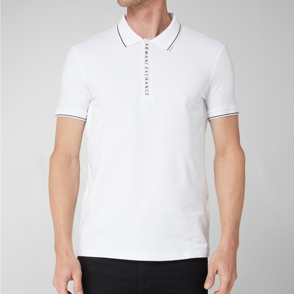 Armani Exchange Men’s Polo Shirt White Cotton Spandex Zip Close Sz M